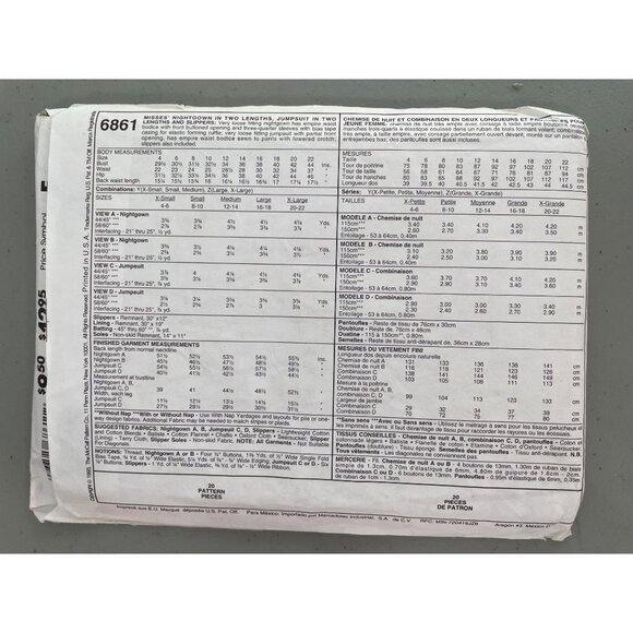 90s McCalls 6861 Misses Nightgown and Jumpsuit Pattern Size Y XS-Medium UNCUT - Picture 4 of 7